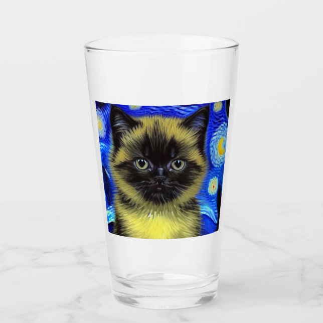 Van Gogh Starry Night Siamese Cat Glaskopp (Framsida)