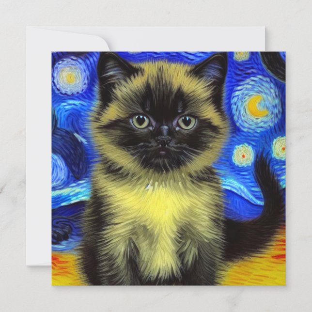 Van Gogh Starry Night Siamese Cat Inbjudningar (Framsida)