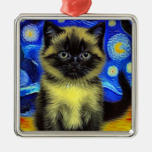 Van Gogh Starry Night Siamese Cat Julgransprydnad Metall