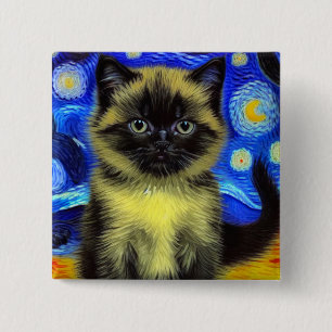 Van Gogh Starry Night Siamese Cat Knapp