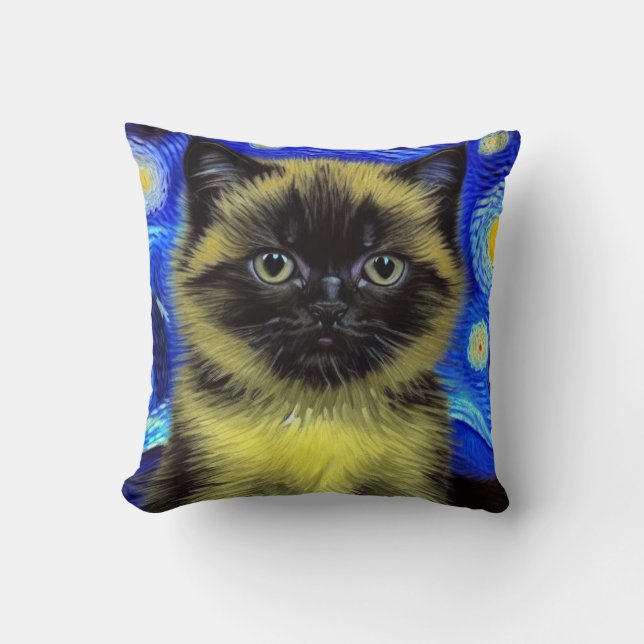 Van Gogh Starry Night Siamese Cat Kudde (Framsida)