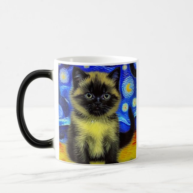 Van Gogh Starry Night Siamese Cat Magisk Mugg (Vänster)