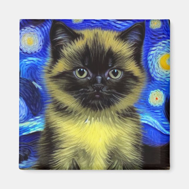 Van Gogh Starry Night Siamese Cat Magnet (Framsidan)