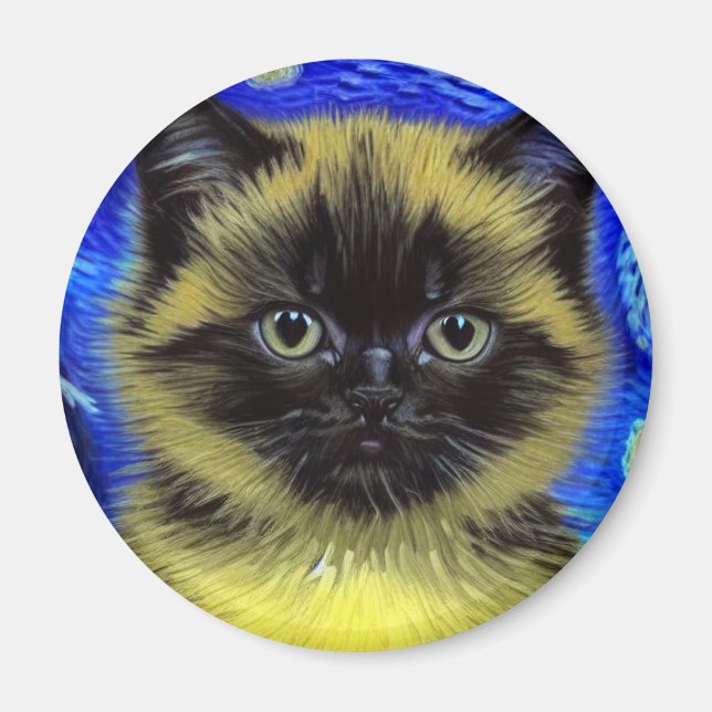 Van Gogh Starry Night Siamese Cat Magnet (Framsidan)