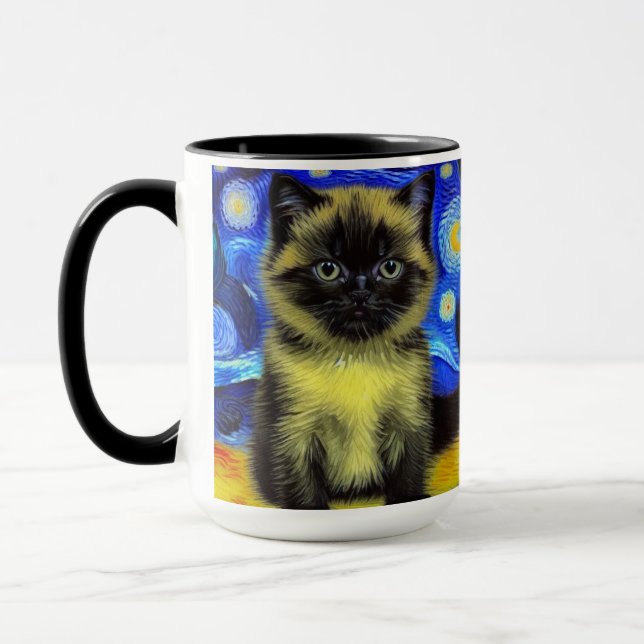 Van Gogh Starry Night Siamese Cat Mugg (Vänster)
