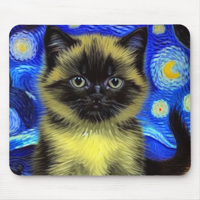 Van Gogh Starry Night Siamese Cat Musmatta (Framsidan)