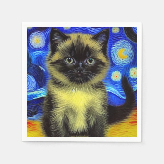 Van Gogh Starry Night Siamese Cat Pappersservett (Framsidan)