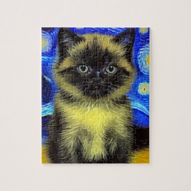 Van Gogh Starry Night Siamese Cat Pussel (Vertikal)