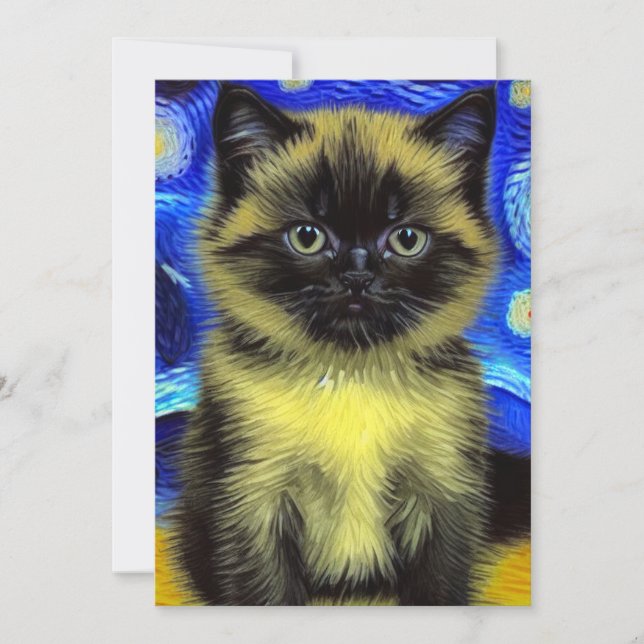 Van Gogh Starry Night Siamese Cat Spara Datumet (Framsida)