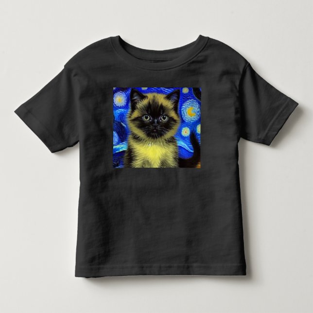 Van Gogh Starry Night Siamese Cat T Shirt (Framsida)