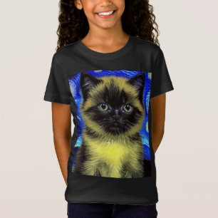 Van Gogh Starry Night Siamese Cat T Shirt