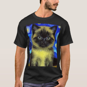 Van Gogh Starry Night Siamese Cat T Shirt