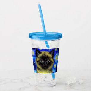 Van Gogh Starry Night Siamese Cat Take Away Mugg
