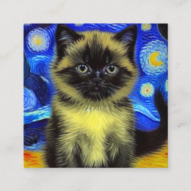 Van Gogh Starry Night Siamese Cat Tilläggskort (Framsida)