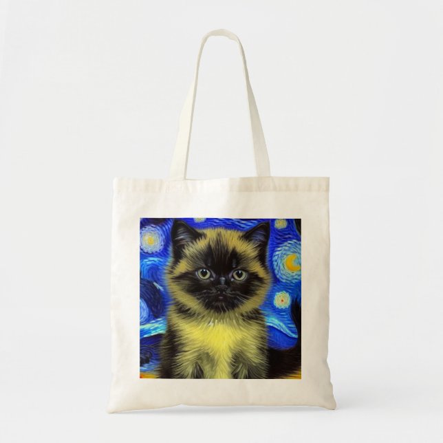 Van Gogh Starry Night Siamese Cat Tygkasse (Framsidan)