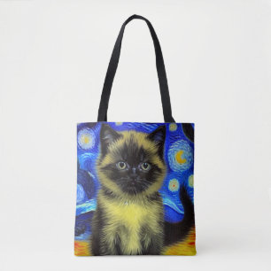 Van Gogh Starry Night Siamese Cat Tygkasse