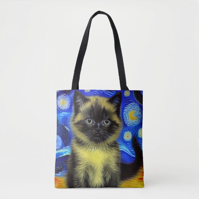 Van Gogh Starry Night Siamese Cat Tygkasse (Framsida)