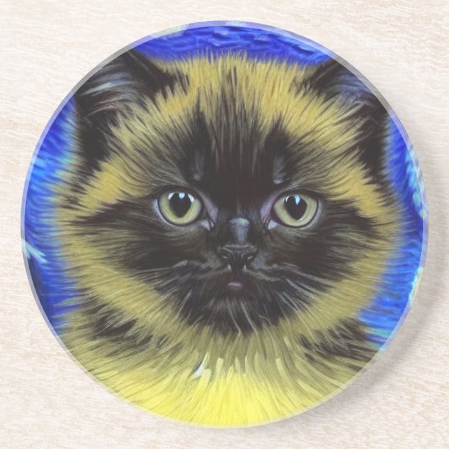 Van Gogh Starry Night Siamese Cat Underlägg (Framsidan)