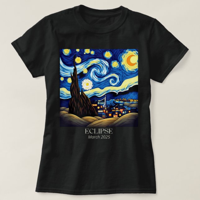 Van Gogh Starry Night Solar Eclipse Lunar Eclipse T Shirt (Design framsida)