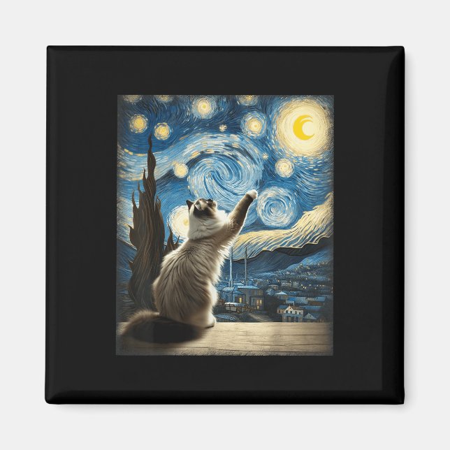 Van Gogh Starry Night Stil Artistic Ragdoll Cat Magnet (Framsidan)