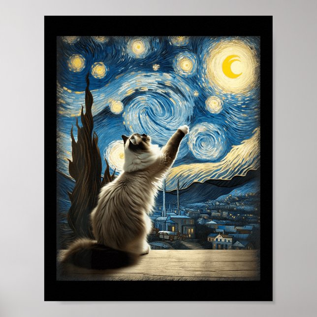 Van Gogh Starry Night Stil Artistic Ragdoll Cat Poster (Framsidan)