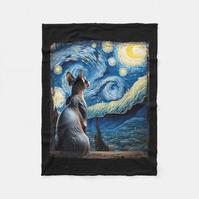 Van Gogh Starry Night Stil Artistic Sphynx Cat Fleecefilt (Framsidan)