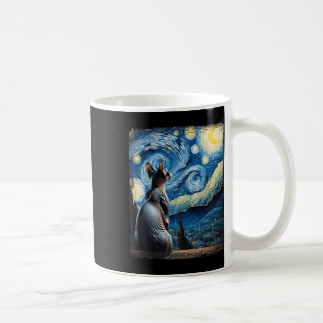 Van Gogh Starry Night Stil Artistic Sphynx Cat Kaffemugg (Höger)