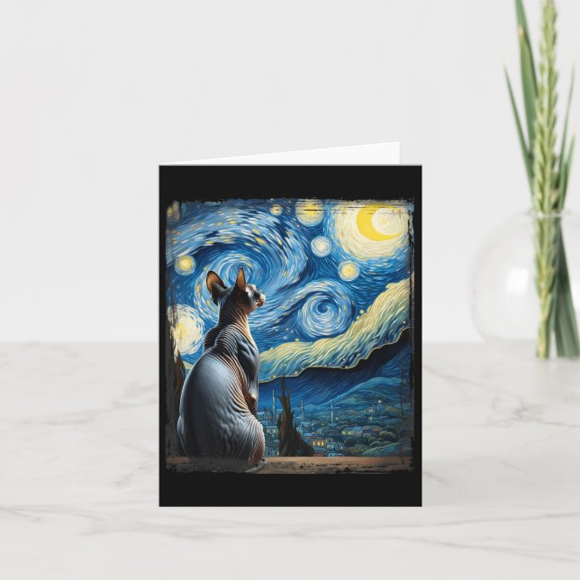 Van Gogh Starry Night Stil Artistic Sphynx Cat Kort (Framsida)