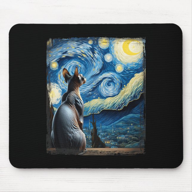 Van Gogh Starry Night Stil Artistic Sphynx Cat Musmatta (Framsidan)
