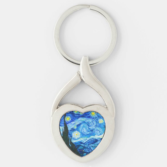 Van Gogh Starry Night Twisted Heart Silverfärgad Nyckelring (Framsidan)