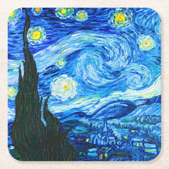 Van Gogh Starry Night Underlägg Papper Kvadrat (Framsidan)