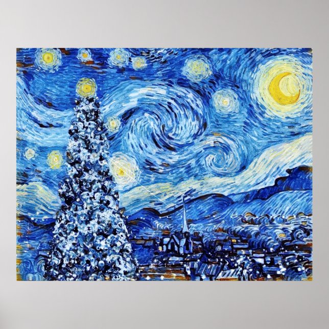 Van Gogh Starry Night - Vit julgran Poste Poster (Framsidan)