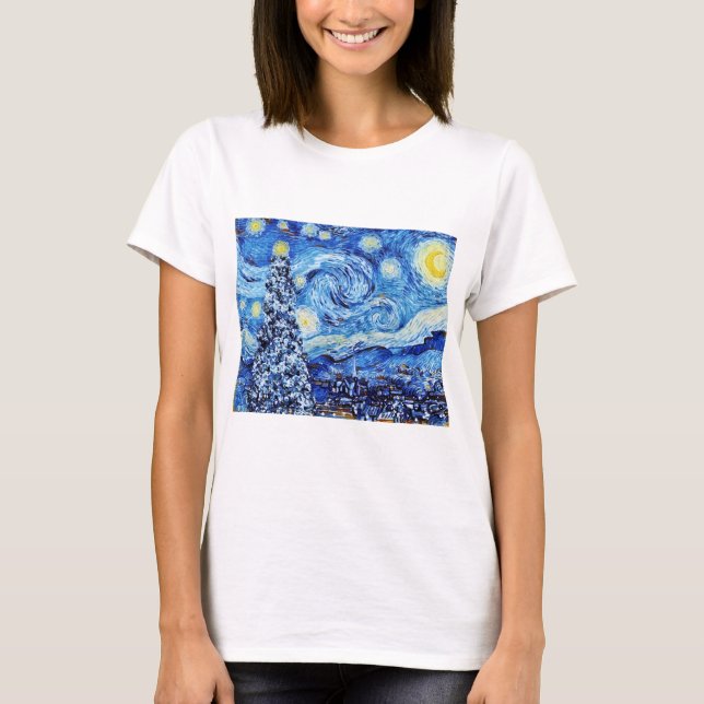 Van Gogh Starry Night - White jul T-Shirt (Framsida)