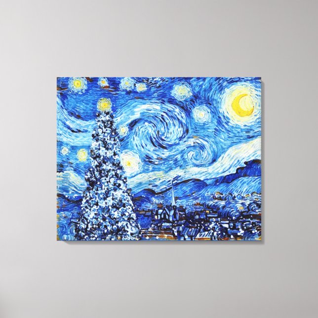 Van Gogh Starry Night - White Julgran Canva Canvastryck (Framsida)