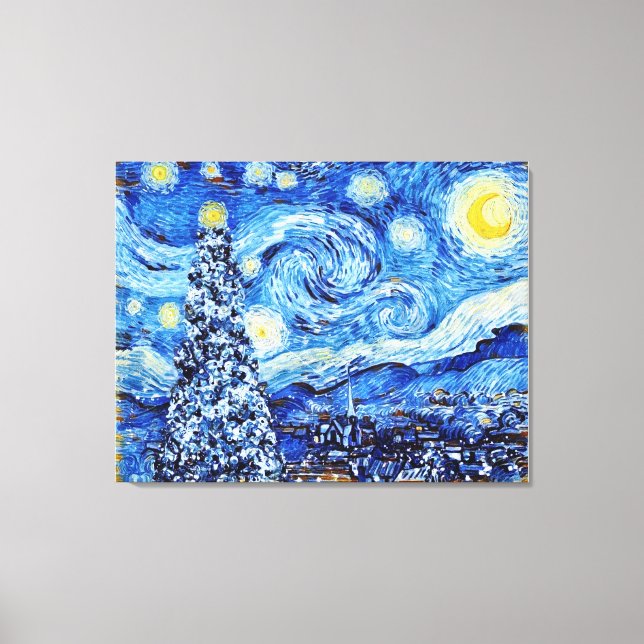 Van Gogh Starry Night - White Julgran Canvastryck (Framsida)