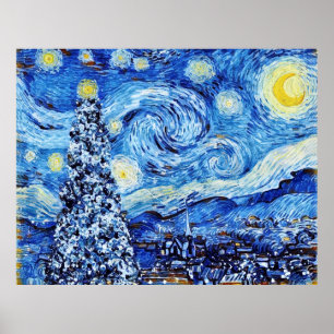Van Gogh Starry Night - White Julgran Poste Poster