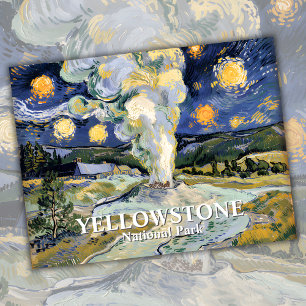 Van Gogh Starry Night Yellowstone Old Faithful Art Vykort