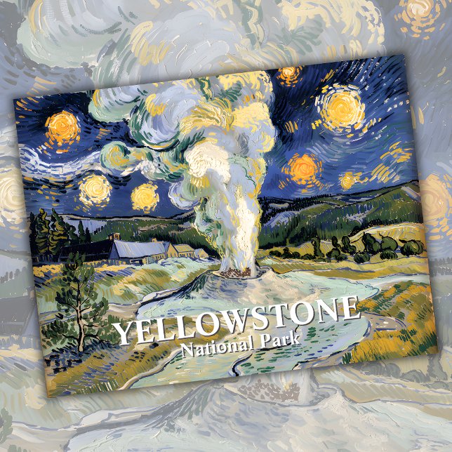 Van Gogh Starry Night Yellowstone Old Faithful Art Vykort (Van Gogh Starry Night Yellowstone Old Faithful Art Postcard)
