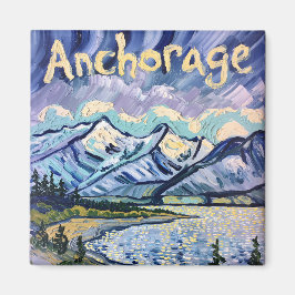 Van Gogh Stil Anchorage Alaska Landcape Painting Magnet