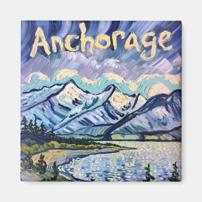 Van Gogh Stil Anchorage Alaska Landcape Painting Magnet (Framsidan)