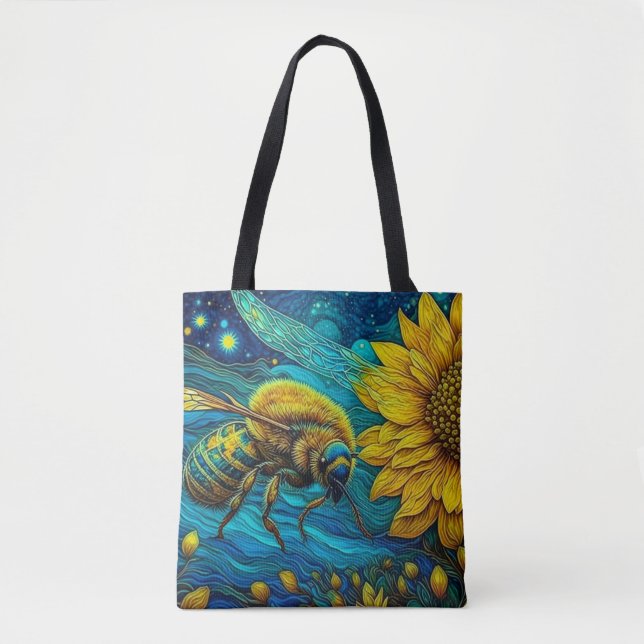 Van Gogh Stil Bee & Sunblomma Tygkasse (Framsida)