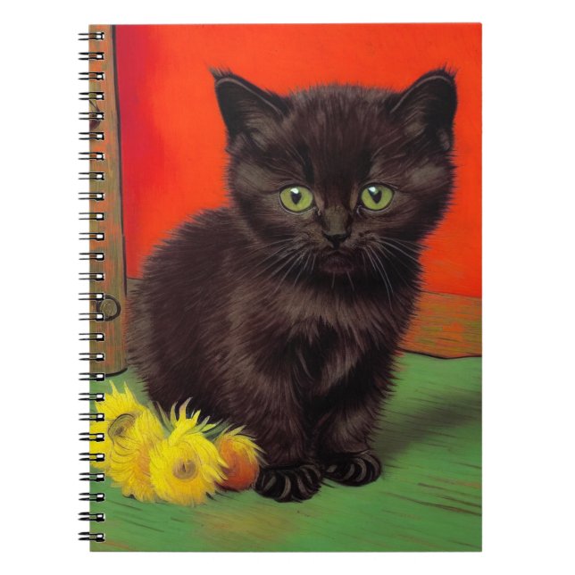 Van Gogh Stil Black Cat Anteckningsbok (Framsidan)