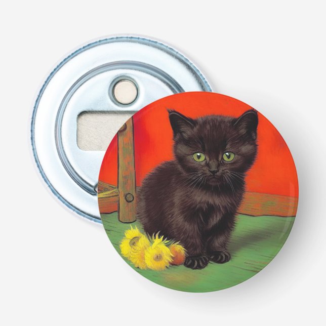 Van Gogh Stil Black Cat Flasköppnare (Framsidan)
