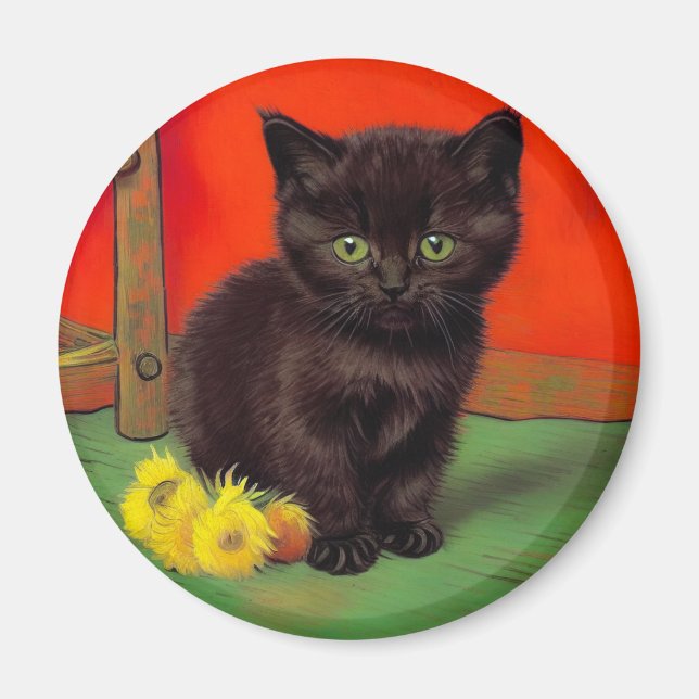 Van Gogh Stil Black Cat Magnet (Framsidan)
