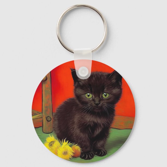 Van Gogh Stil Black Cat Nyckelring (Framsida)