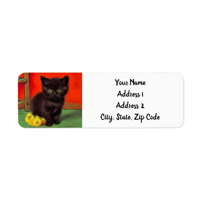 Van Gogh Stil Black Cat Returadress Etikett (Framsidan)