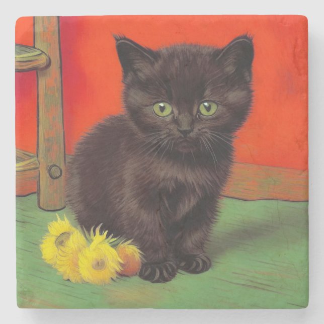 Van Gogh Stil Black Cat Stenunderlägg (Framsidan)