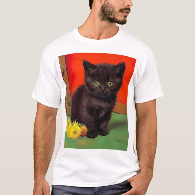 Van Gogh Stil Black Cat T Shirt (Framsida)