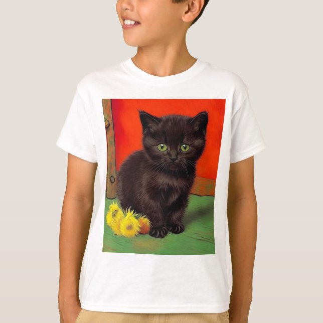 Van Gogh Stil Black Cat T Shirt (Framsida)
