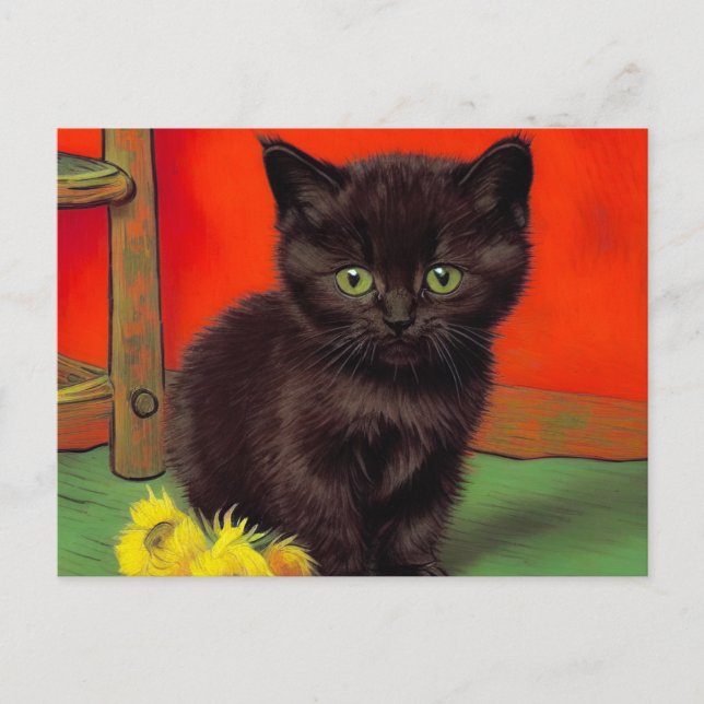 Van Gogh Stil Black Cat Vykort (Framsida)